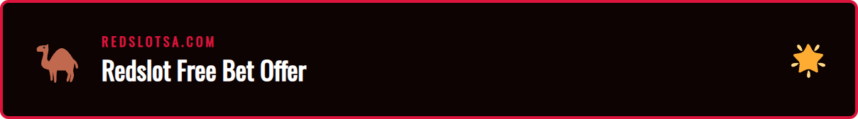 Promotional banner for the Redslot Free Bet GCC offer, showing casino and sports betting icons